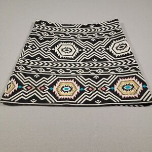 Judith March Mini‎ Skirt Aztec Southwest Print Geometric Black White Size Small